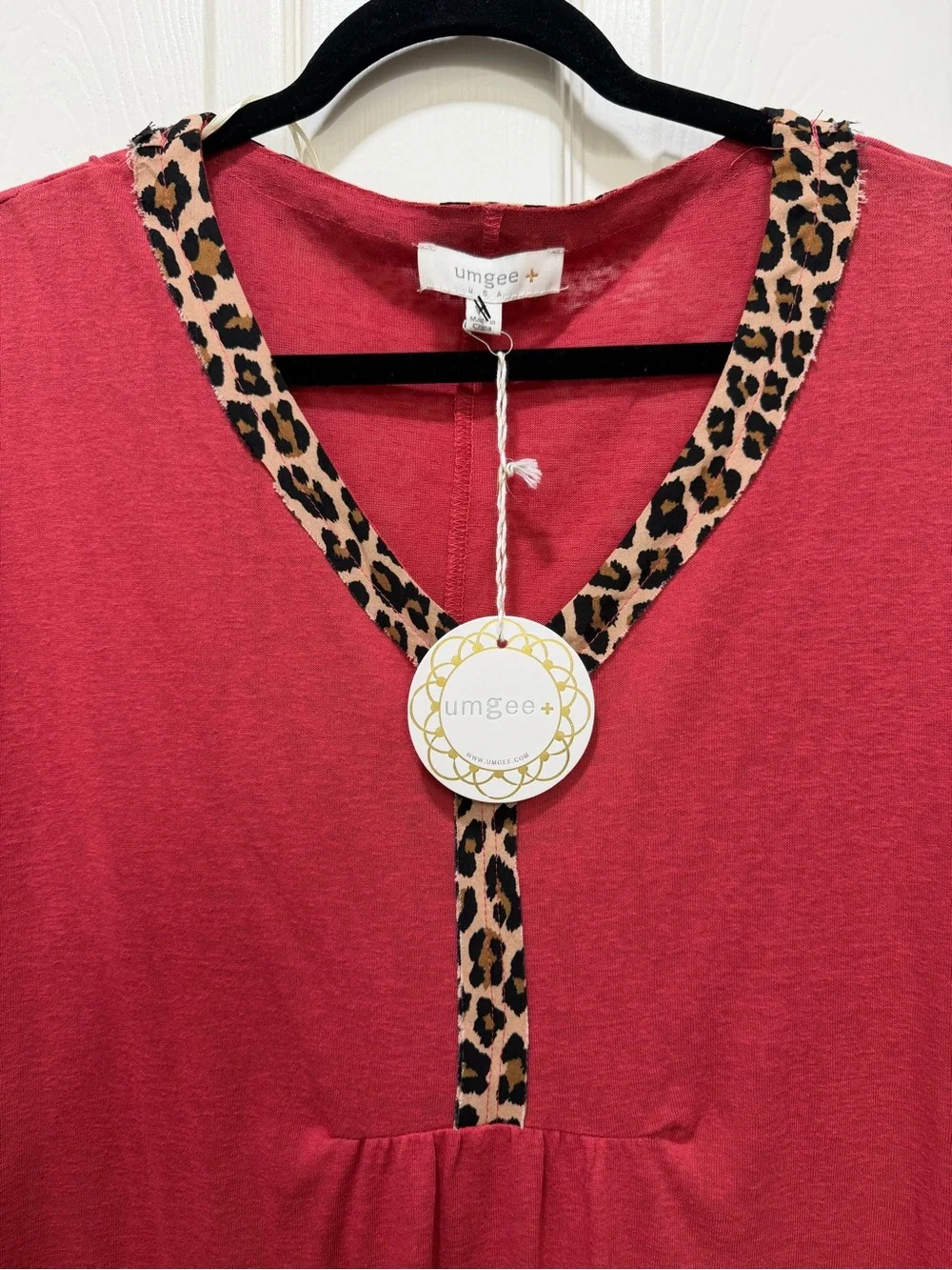 Umgee USA NWT Coral Leopard Trim Midi Dress XL Boutique